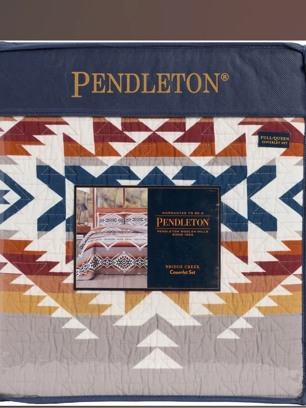 Pendleton Multi-Color Coverlet Set with Navy, Rust and Tan